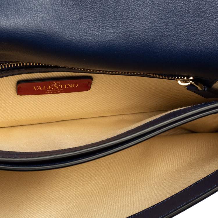 Pre Owned Valentino Tri Color Chevron Leather Rockstud Wristlet Clutch