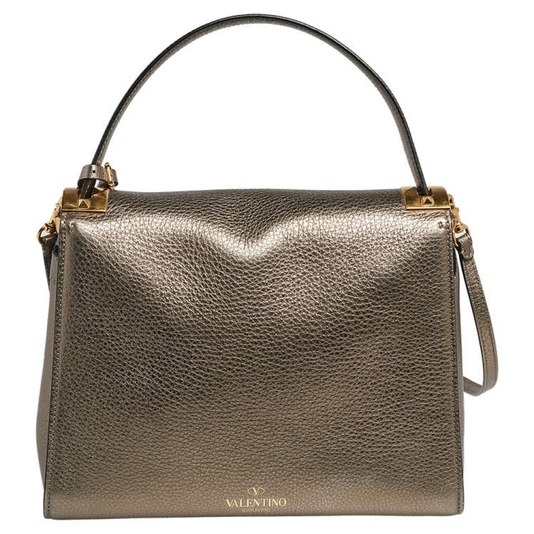 مملوكة مسبقًا Valentino Metallic Olive Green Leather Medium My Rockstud Top Handle Bag