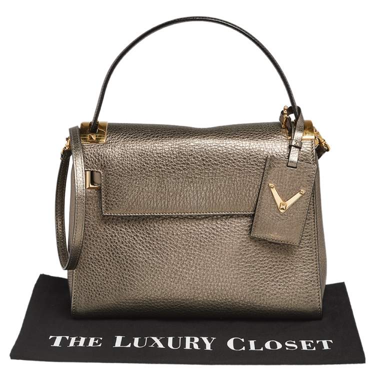 مملوكة مسبقًا Valentino Metallic Olive Green Leather Medium My Rockstud Top Handle Bag