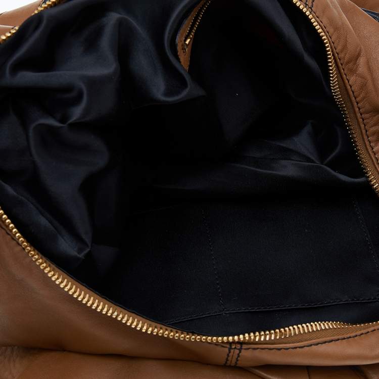 Pre Owned Valentino Brown Leather Rose Petale Hobo