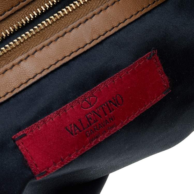 Pre Owned Valentino Brown Leather Rose Petale Hobo