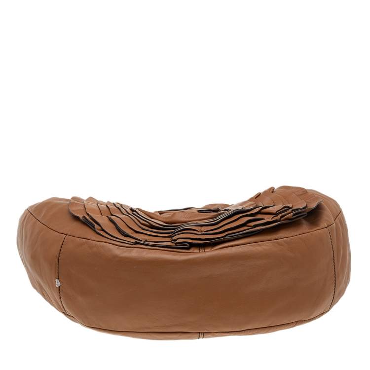 Pre Owned Valentino Brown Leather Rose Petale Hobo