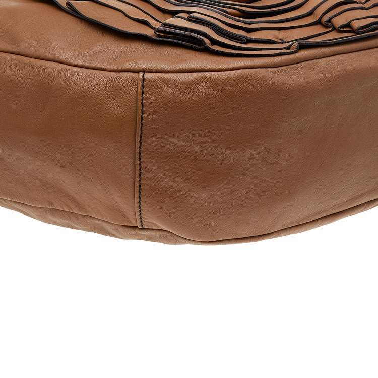 Pre Owned Valentino Brown Leather Rose Petale Hobo