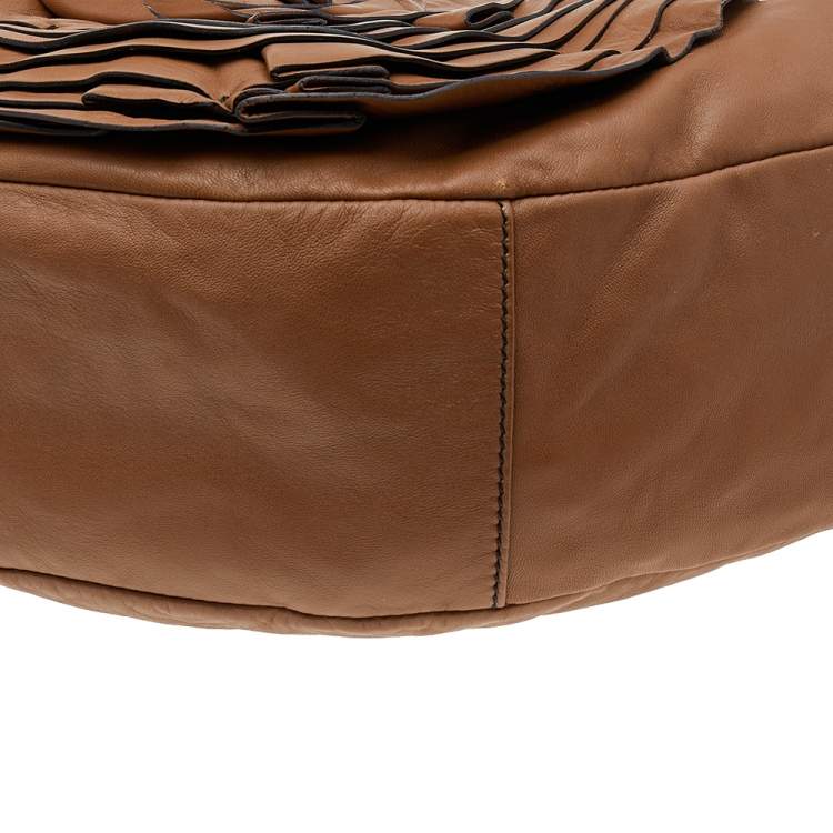 Pre Owned Valentino Brown Leather Rose Petale Hobo