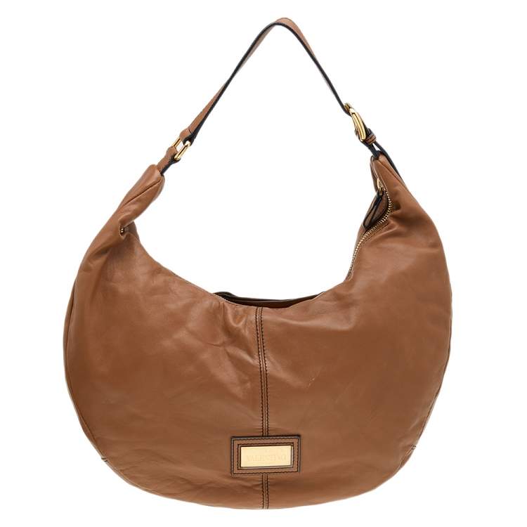 Pre Owned Valentino Brown Leather Rose Petale Hobo