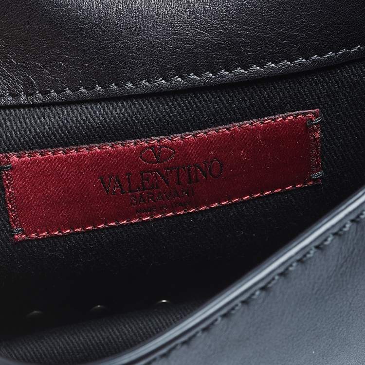Pre Owned Valentino Black Leather Rockstud Flap Belt Bag