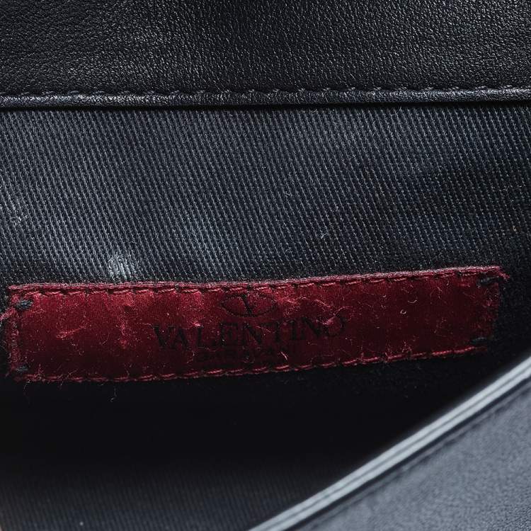 Pre Owned Valentino Black Leather Rockstud Flap Belt Bag