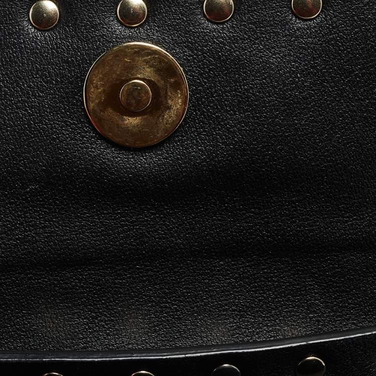 Pre Owned Valentino Black Leather Rockstud Flap Belt Bag