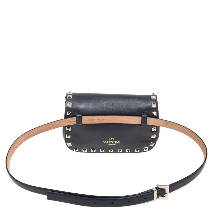 Pre Owned Valentino Black Leather Rockstud Belt Bag