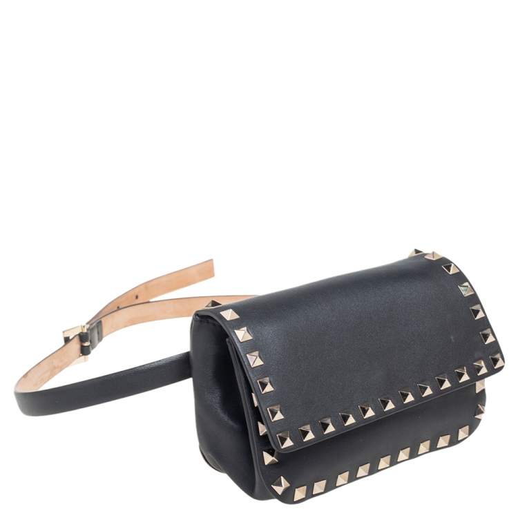 Pre Owned Valentino Black Leather Rockstud Belt Bag
