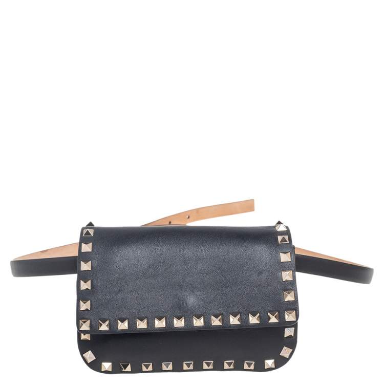Pre Owned Valentino Black Leather Rockstud Belt Bag