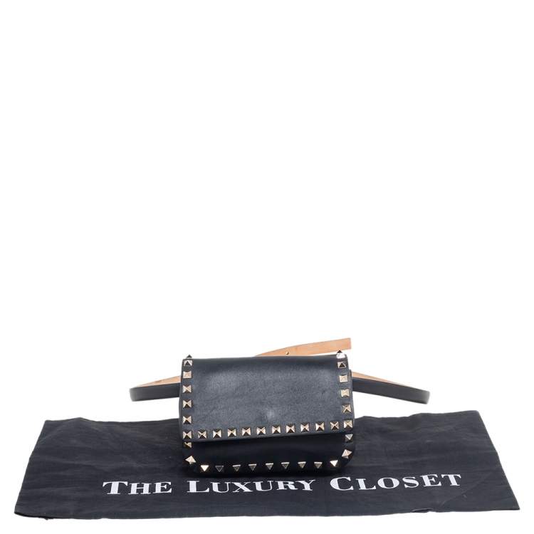 Pre Owned Valentino Black Leather Rockstud Belt Bag