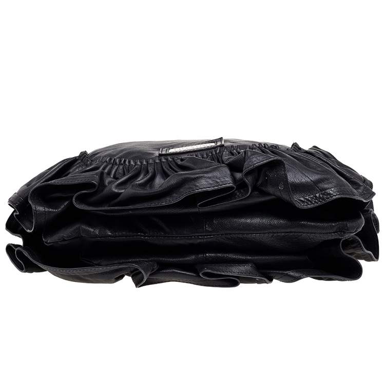 Pre Owned Valentino Black Ruffle Leather Hobo