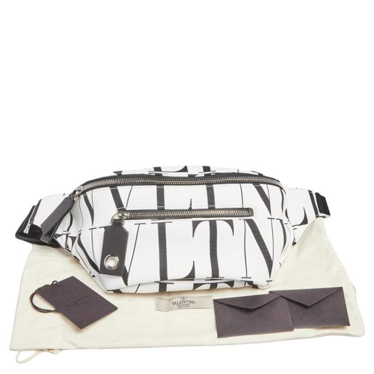 Pre Owned Valentino White/Black Nylon VLTN Belt Bag