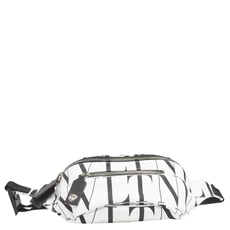 Pre Owned Valentino White/Black Nylon VLTN Belt Bag