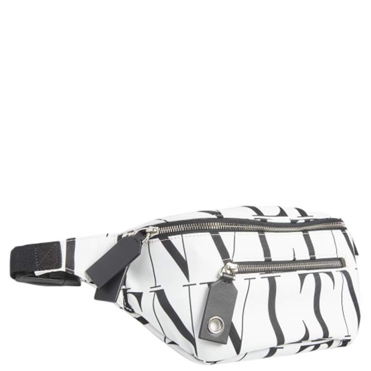 Pre Owned Valentino White/Black Nylon VLTN Belt Bag