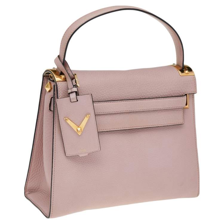 Pre Owned Valentino Pink Leather Medium My Rockstud Top Handle Bag
