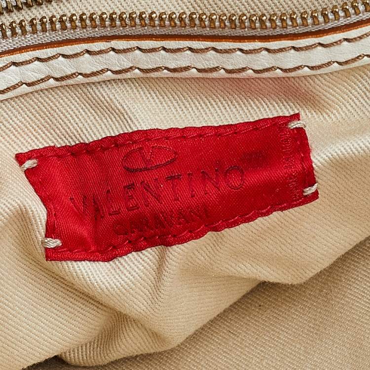 Pre Owned Valentino Cream/Beige Fabric And Leather VLogo Flap Shoulder Bag