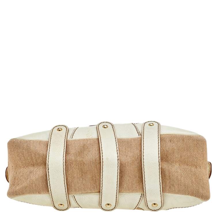 Pre Owned Valentino Cream/Beige Fabric And Leather VLogo Flap Shoulder Bag
