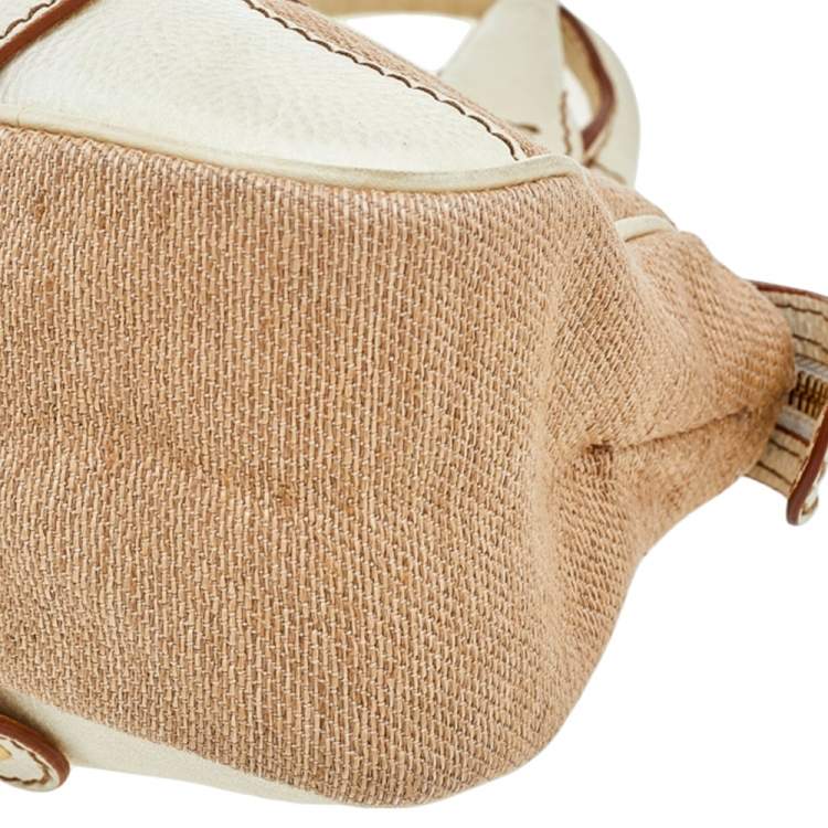 Pre Owned Valentino Cream/Beige Fabric And Leather VLogo Flap Shoulder Bag
