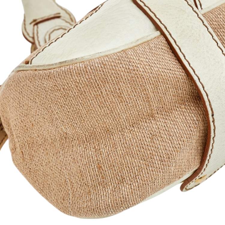 Pre Owned Valentino Cream/Beige Fabric And Leather VLogo Flap Shoulder Bag