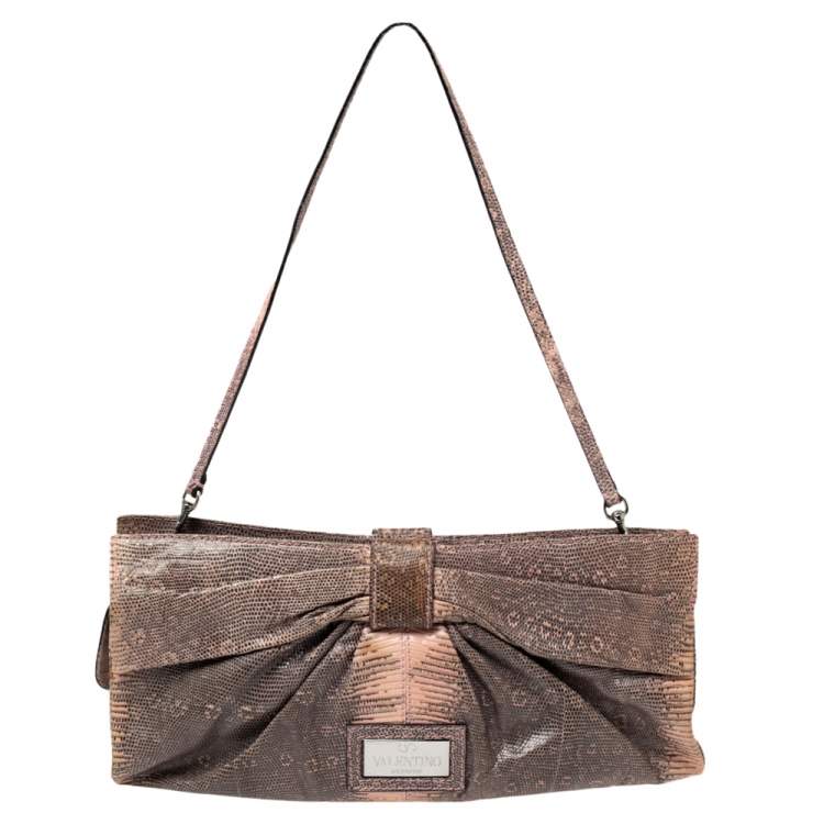 مملوكة مسبقًا Valentino Pink/Black Lizard Bow Clutch