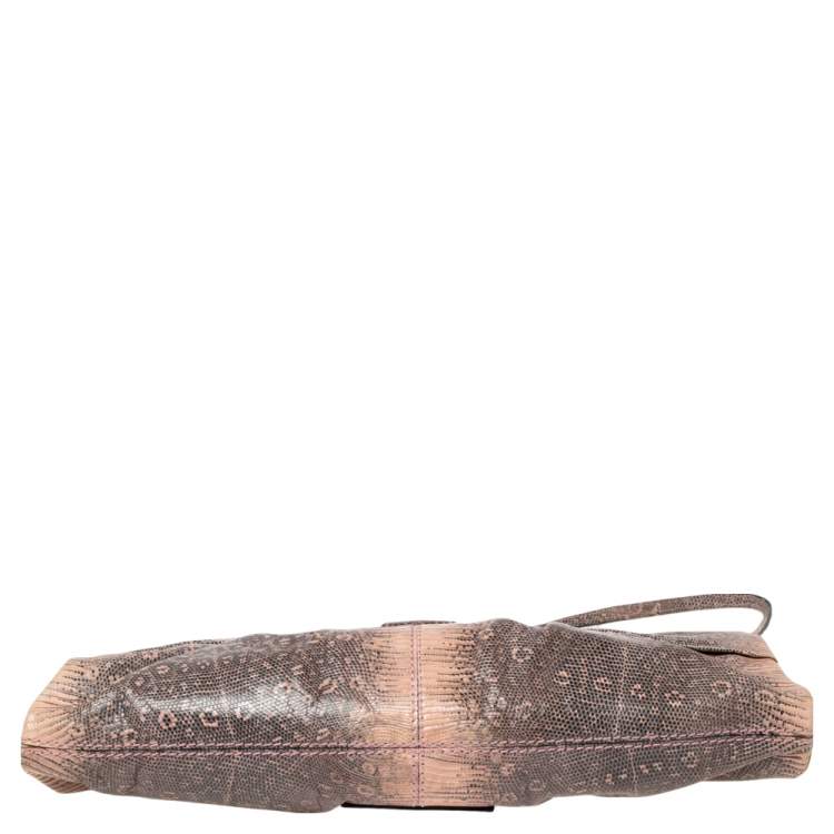 مملوكة مسبقًا Valentino Pink/Black Lizard Bow Clutch