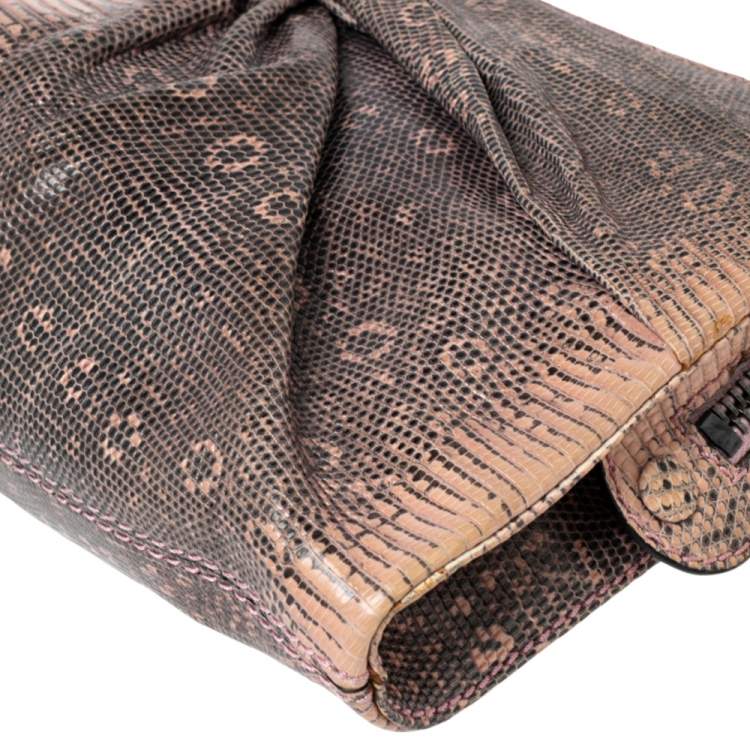 مملوكة مسبقًا Valentino Pink/Black Lizard Bow Clutch