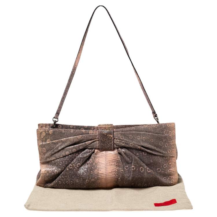 مملوكة مسبقًا Valentino Pink/Black Lizard Bow Clutch