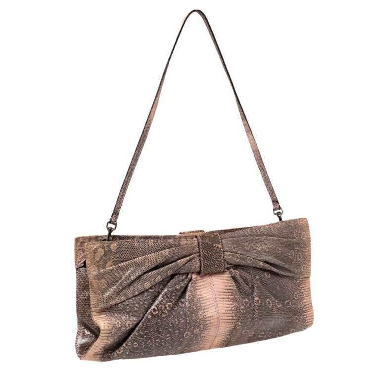 مملوكة مسبقًا Valentino Pink/Black Lizard Bow Clutch