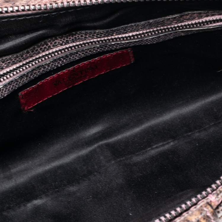 مملوكة مسبقًا Valentino Pink/Black Lizard Bow Clutch