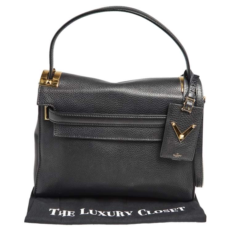 Pre Owned Valentino Black Leather Medium My Rockstud Top Handle Bag