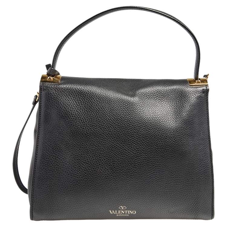 Pre Owned Valentino Black Leather Medium My Rockstud Top Handle Bag