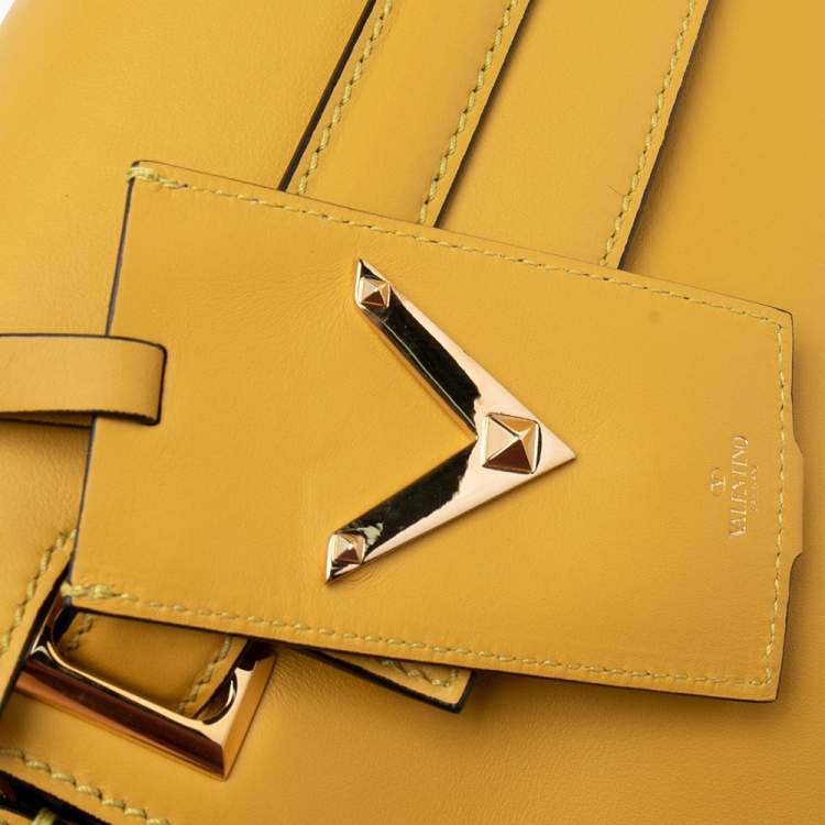 Pre Owned Valentino Yellow Leather My Rockstud Top Handle Bag