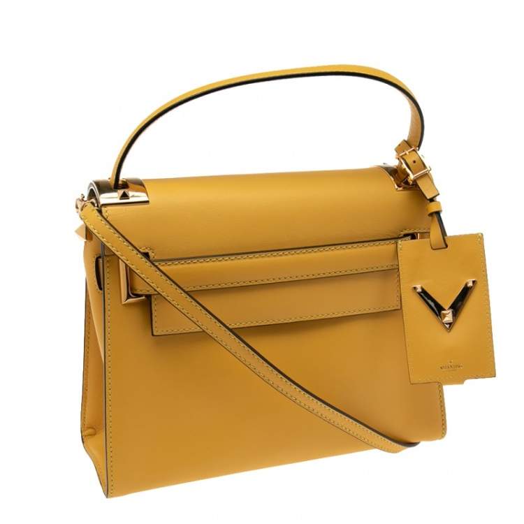 Pre Owned Valentino Yellow Leather My Rockstud Top Handle Bag