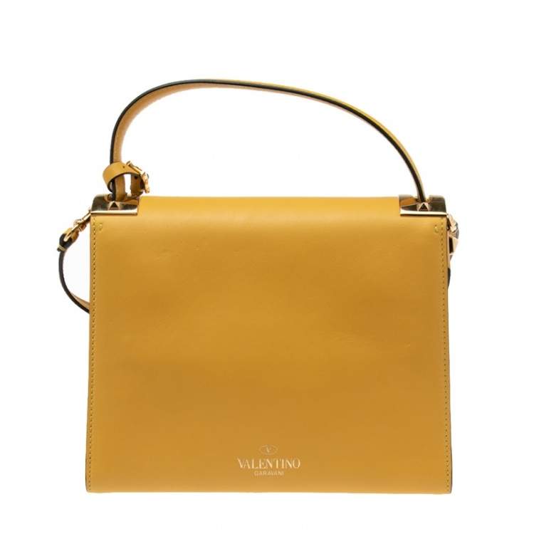 Pre Owned Valentino Yellow Leather My Rockstud Top Handle Bag