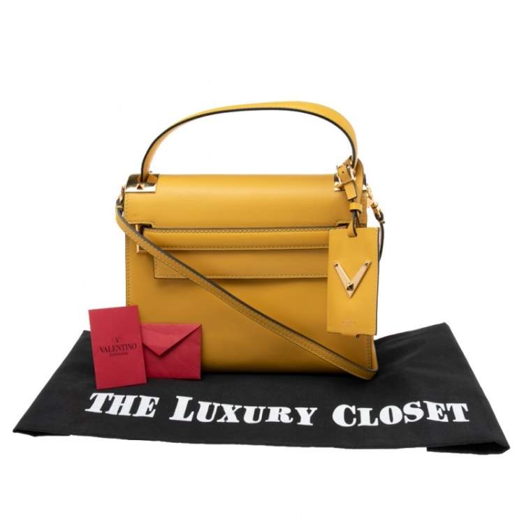 Pre Owned Valentino Yellow Leather My Rockstud Top Handle Bag