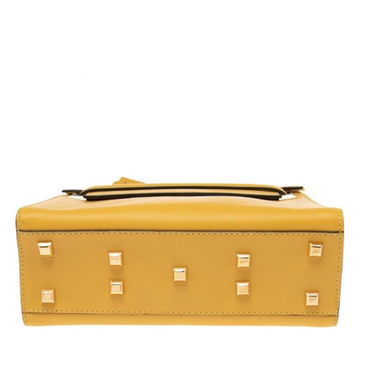 Pre Owned Valentino Yellow Leather My Rockstud Top Handle Bag
