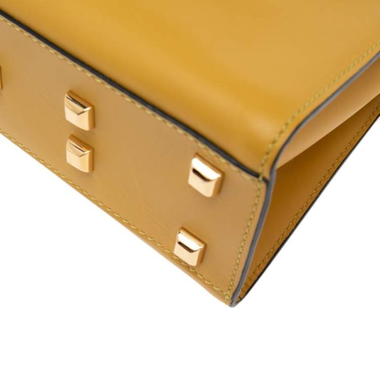 Pre Owned Valentino Yellow Leather My Rockstud Top Handle Bag