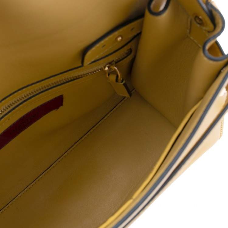 Pre Owned Valentino Yellow Leather My Rockstud Top Handle Bag