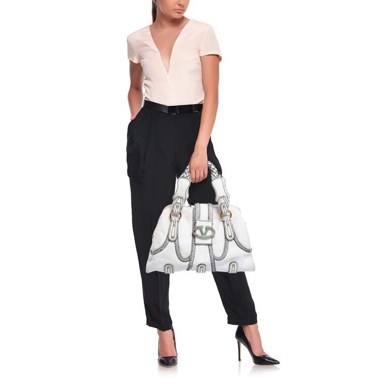 Pre Owned Valentino White Leather Catch Satchel