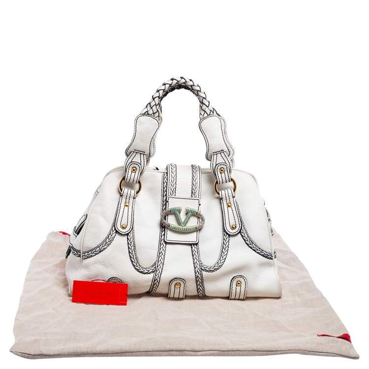 Pre Owned Valentino White Leather Catch Satchel