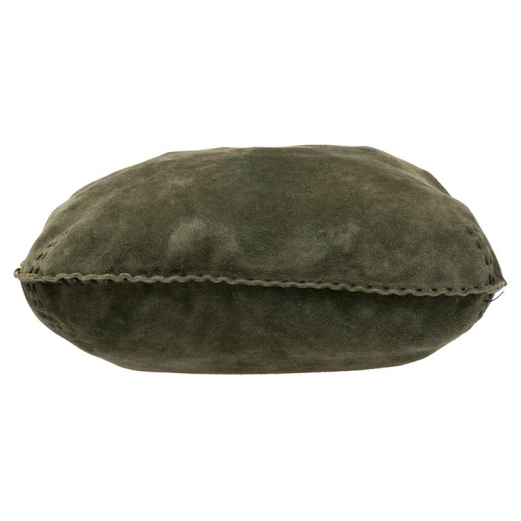 Pre Owned Valentino Green Suede Logo Charm Hobo