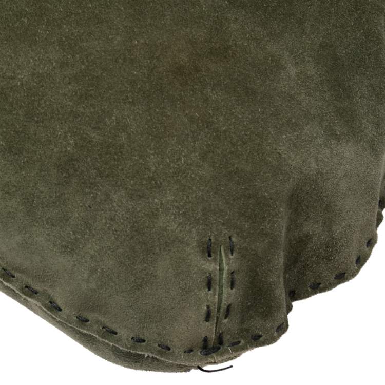 Pre Owned Valentino Green Suede Logo Charm Hobo