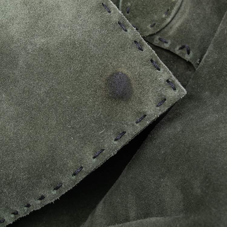 Pre Owned Valentino Green Suede Logo Charm Hobo