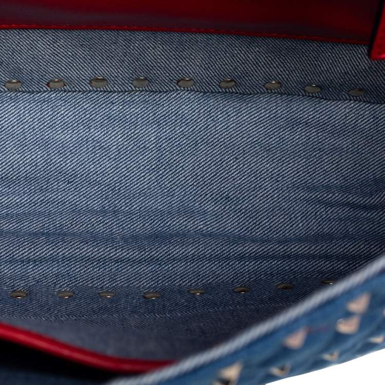 مملوكة مسبقًا Valentino Blue Denim Rockstud Spike Top Handle Bag