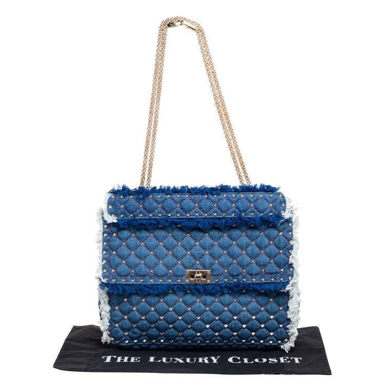 مملوكة مسبقًا Valentino Blue Denim Rockstud Spike Top Handle Bag