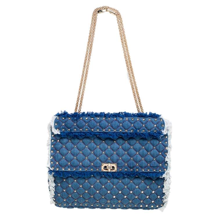 مملوكة مسبقًا Valentino Blue Denim Rockstud Spike Top Handle Bag
