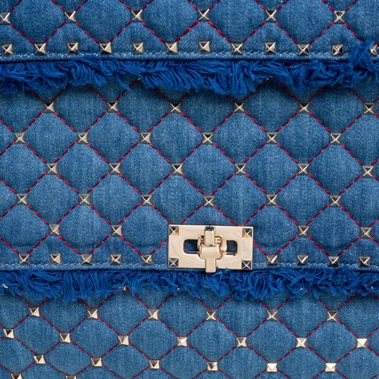 مملوكة مسبقًا Valentino Blue Denim Rockstud Spike Top Handle Bag