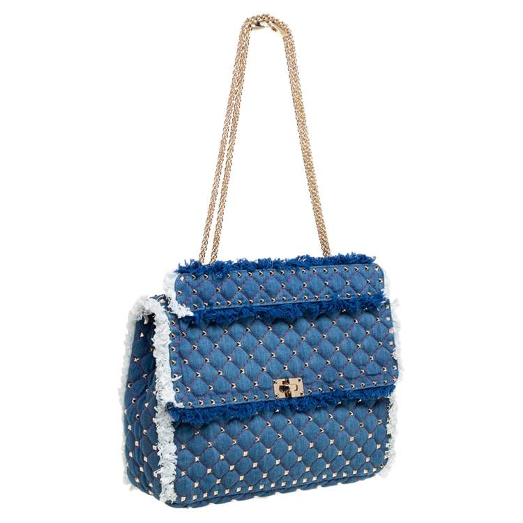مملوكة مسبقًا Valentino Blue Denim Rockstud Spike Top Handle Bag